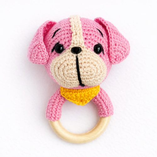 Nertas barškutis "Rožinis šuniukas" 