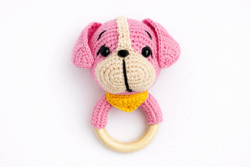 Nertas barškutis "Rožinis šuniukas" 